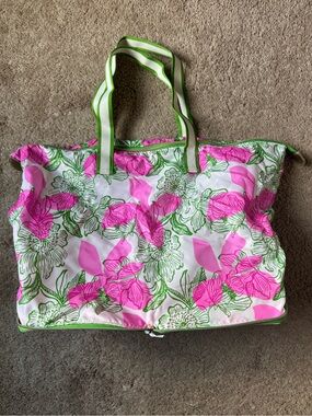 Lilly Pulitzer White, Pink & Green Floral (Sunset Shadows) Foldable Tote